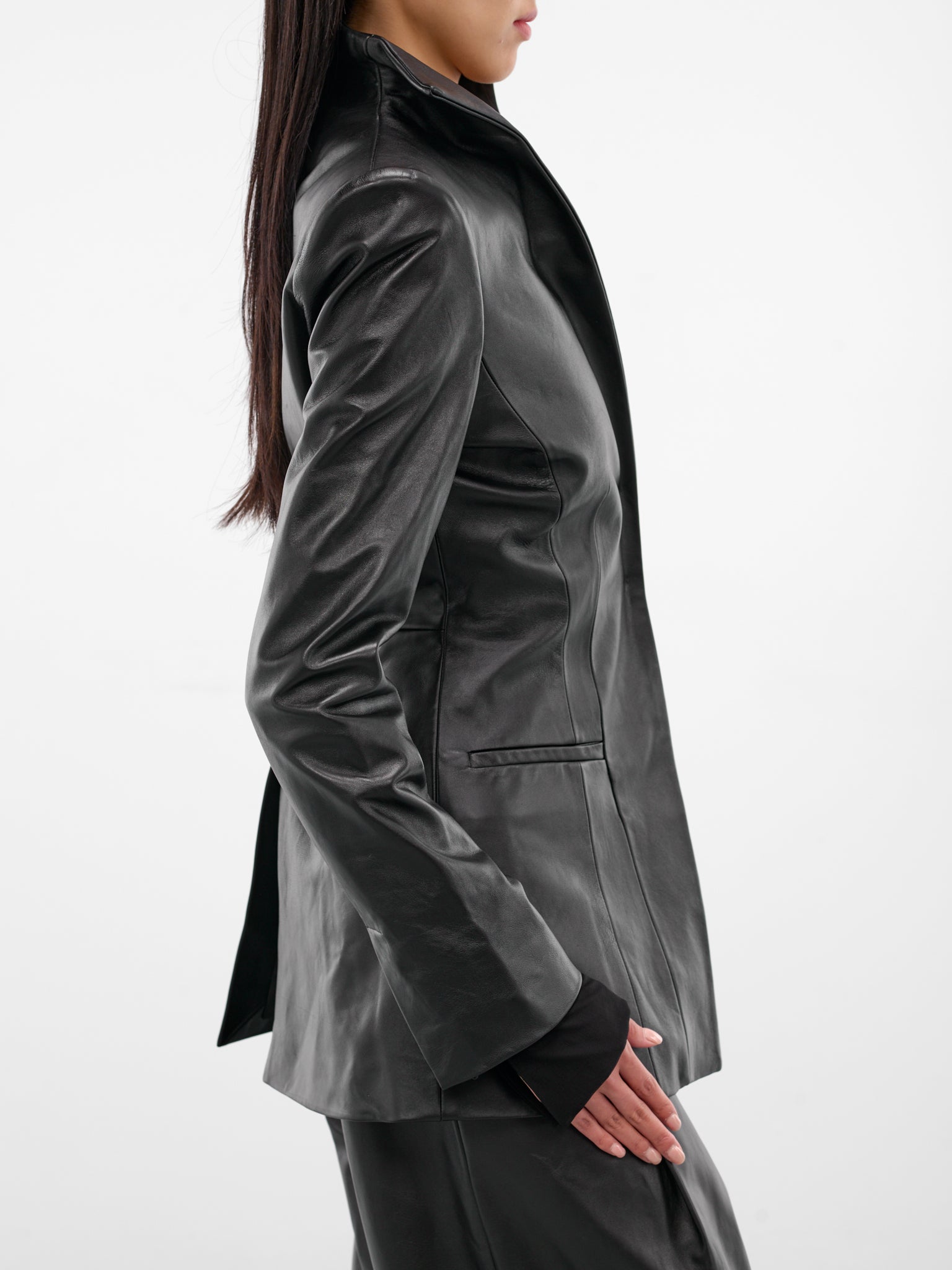 Black Leather Tailored Blazer (119-T09-BLACK)
