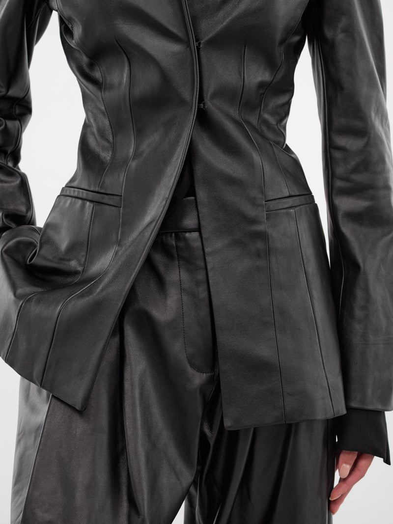 Black Leather Tailored Blazer (119-T09-BLACK)