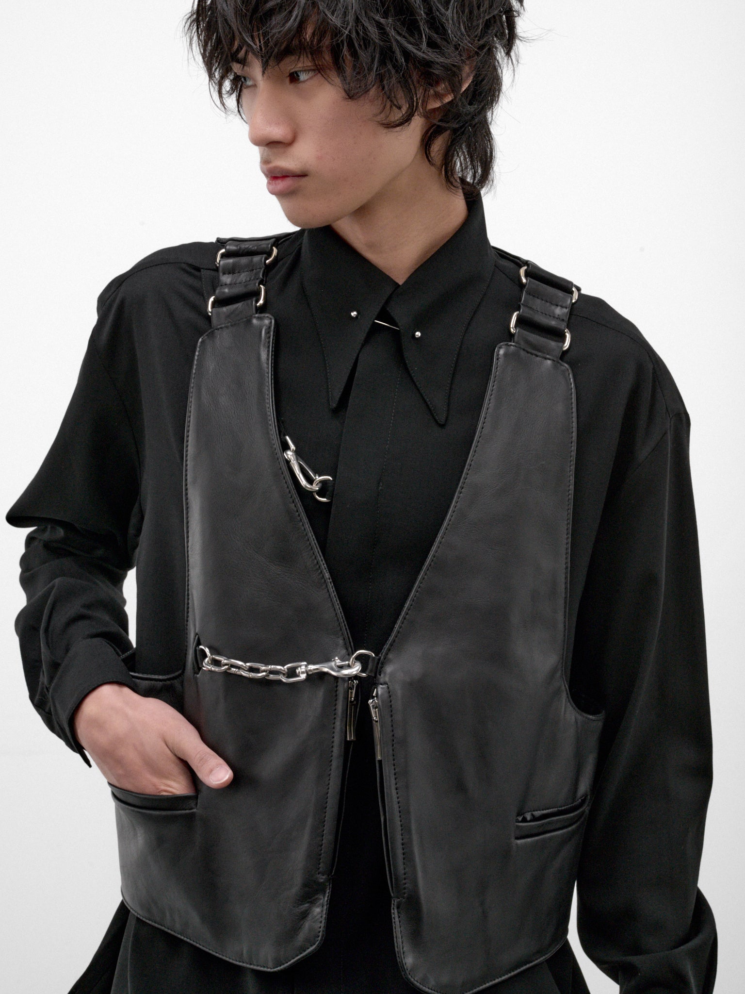 Black Leather Hazer Vest (12-HAZER-LEATHER-VEST-BLACK)