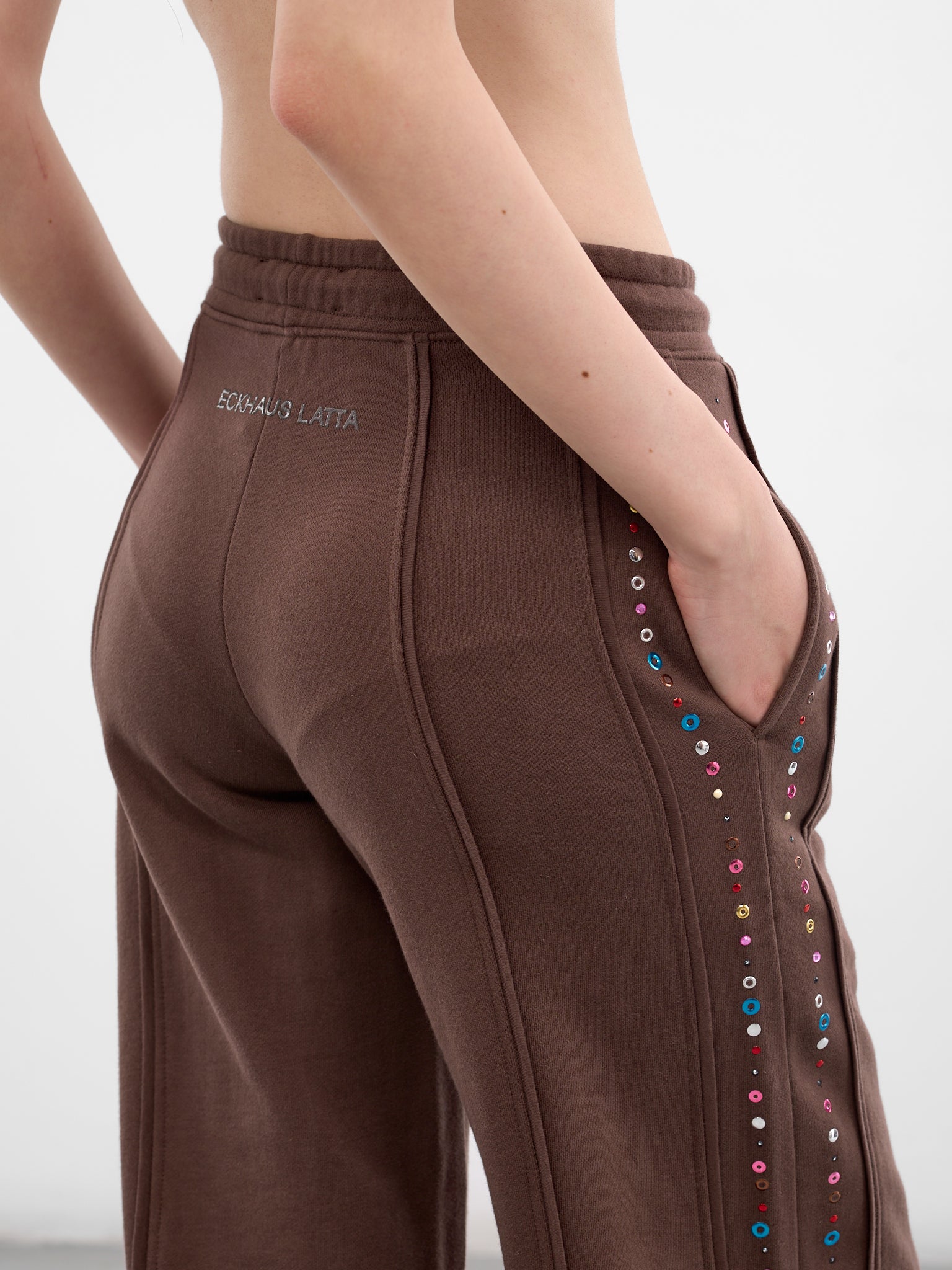 Brown Cotton Studded Sweatpants (1200-EL-PS26-BLING)