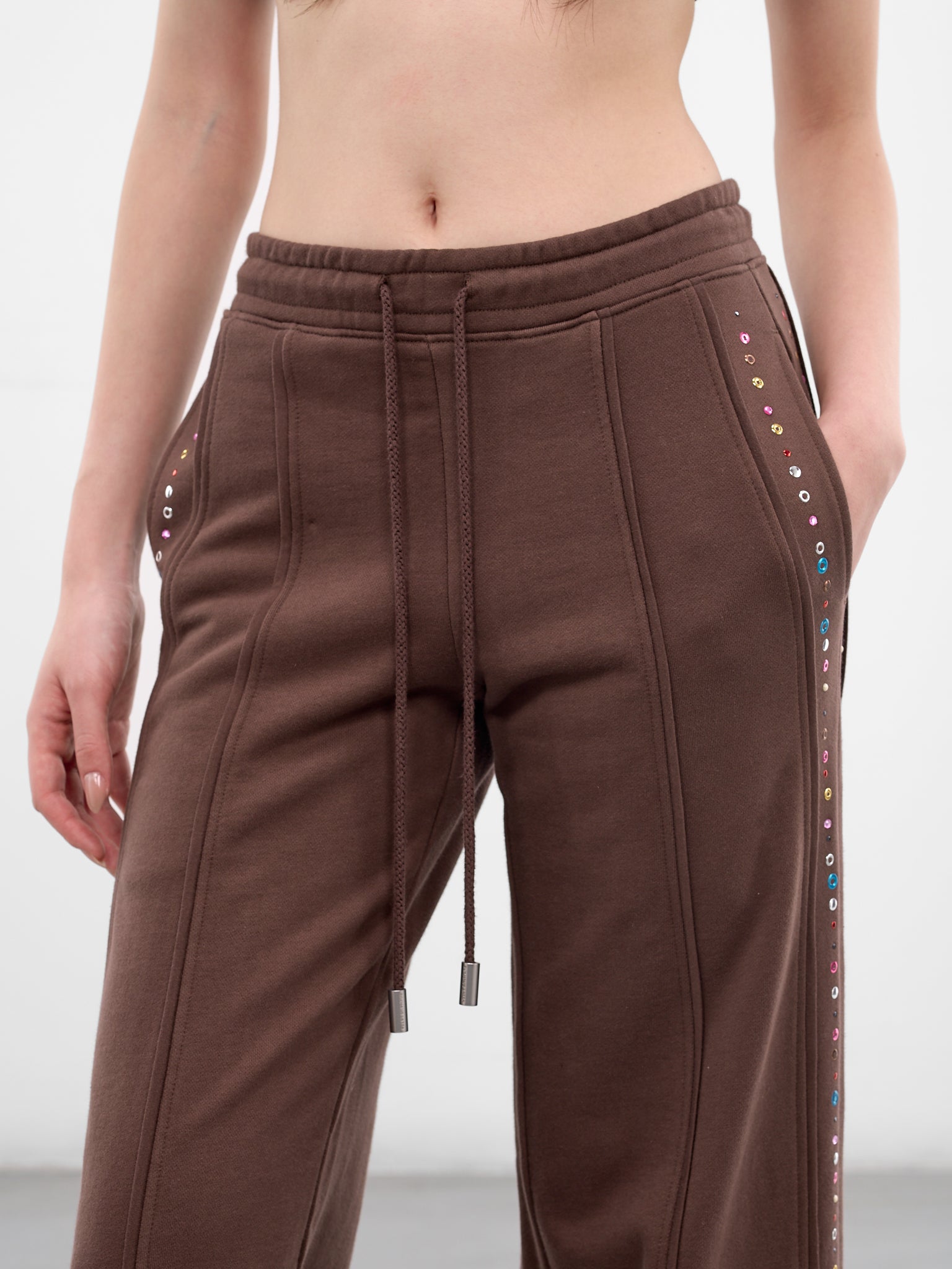 Brown Cotton Studded Sweatpants (1200-EL-PS26-BLING)