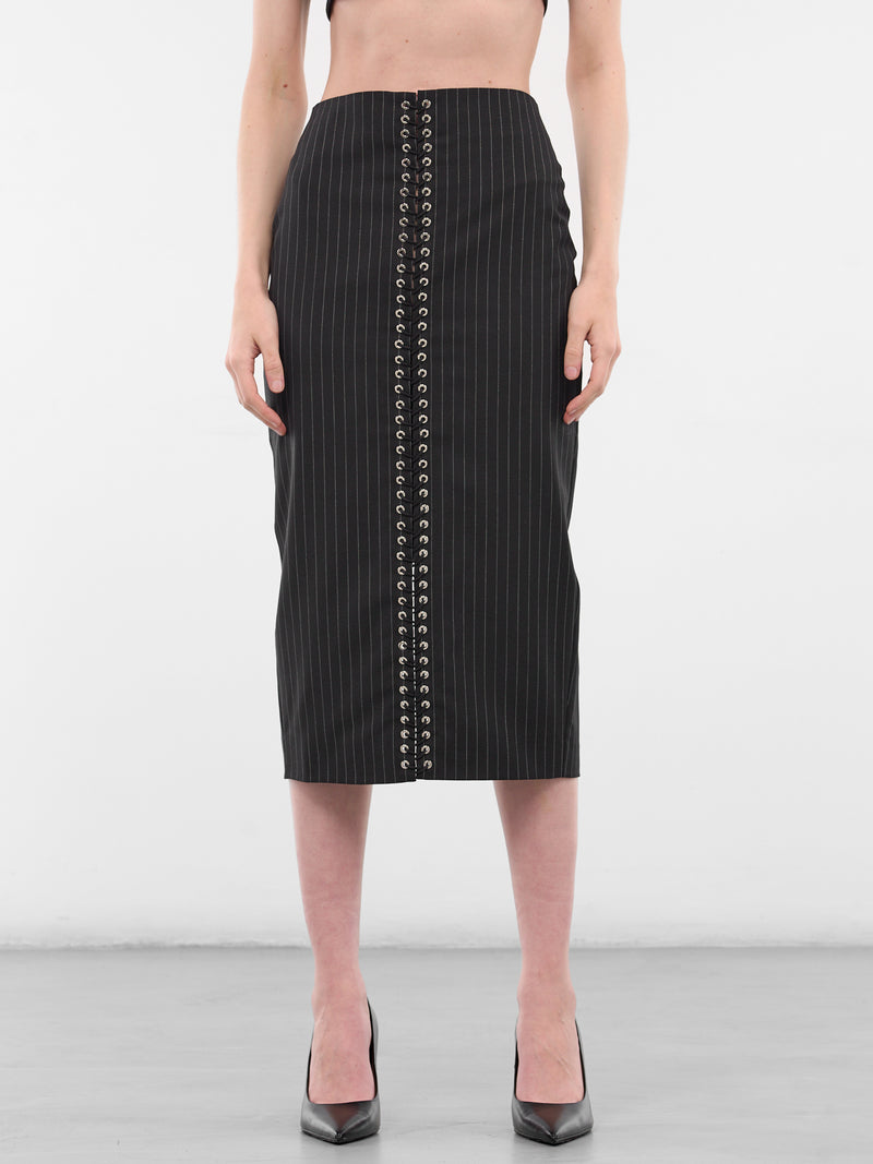 Black Wool Pinstripe Pencil Skirt (SK025-W-WV0004-BLACK)
