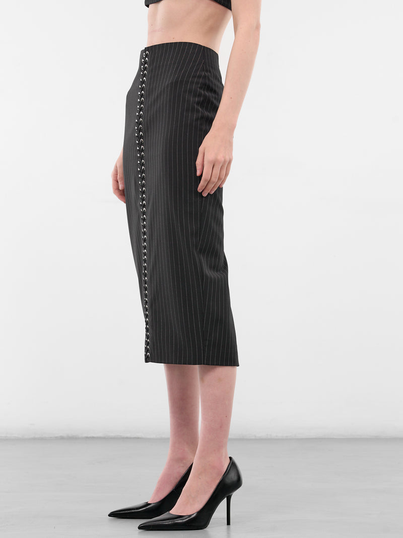 Black Wool Pinstripe Pencil Skirt (SK025-W-WV0004-BLACK)