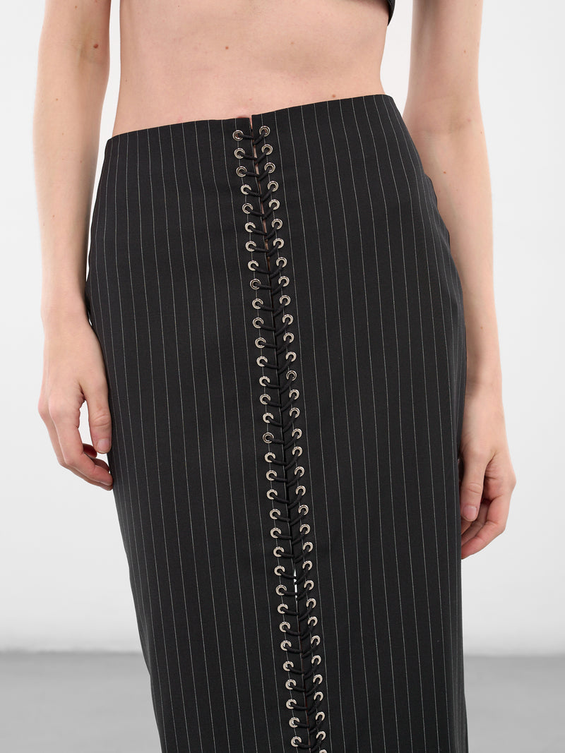 Black Wool Pinstripe Pencil Skirt (SK025-W-WV0004-BLACK)