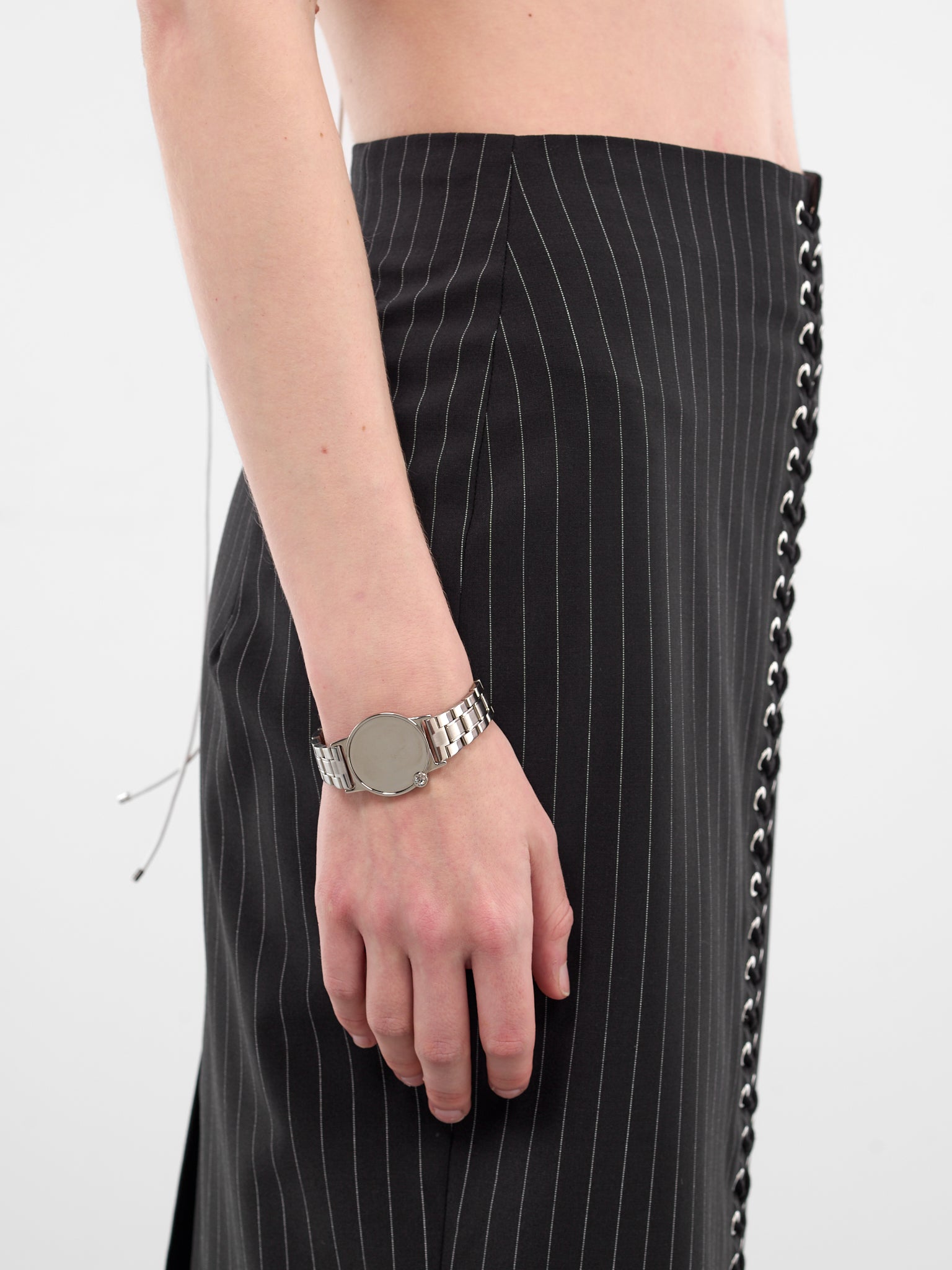 Black Wool Pinstripe Pencil Skirt (SK025-W-WV0004-BLACK)