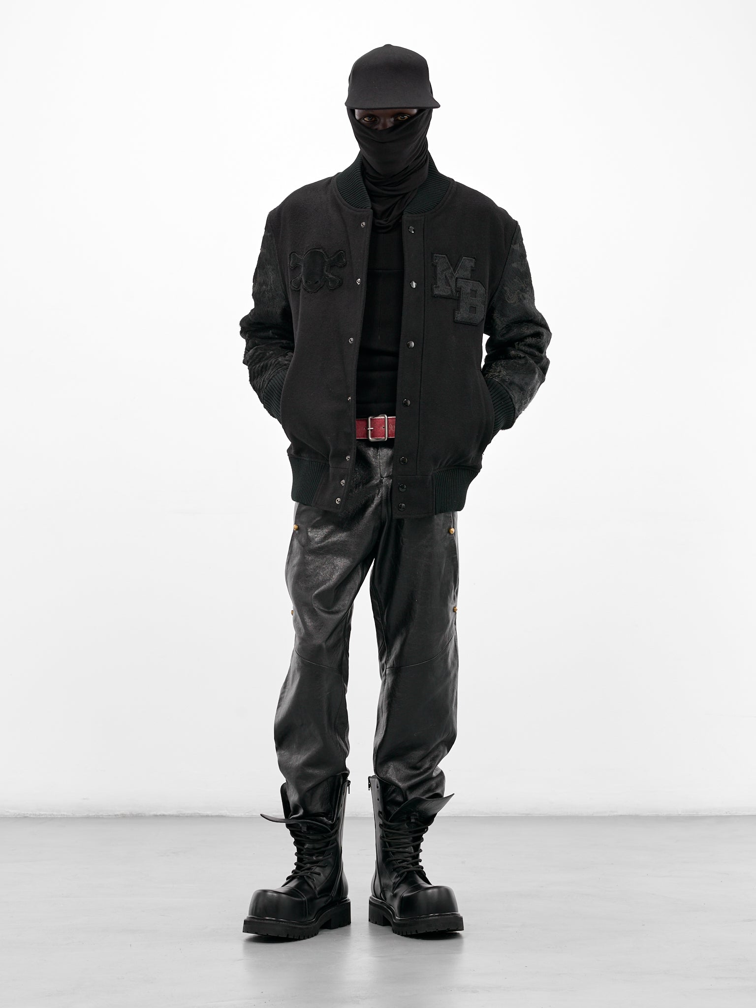 Black Leather Rivet Tailored Trousers (MBS3-TRS-ARC-BLACK)