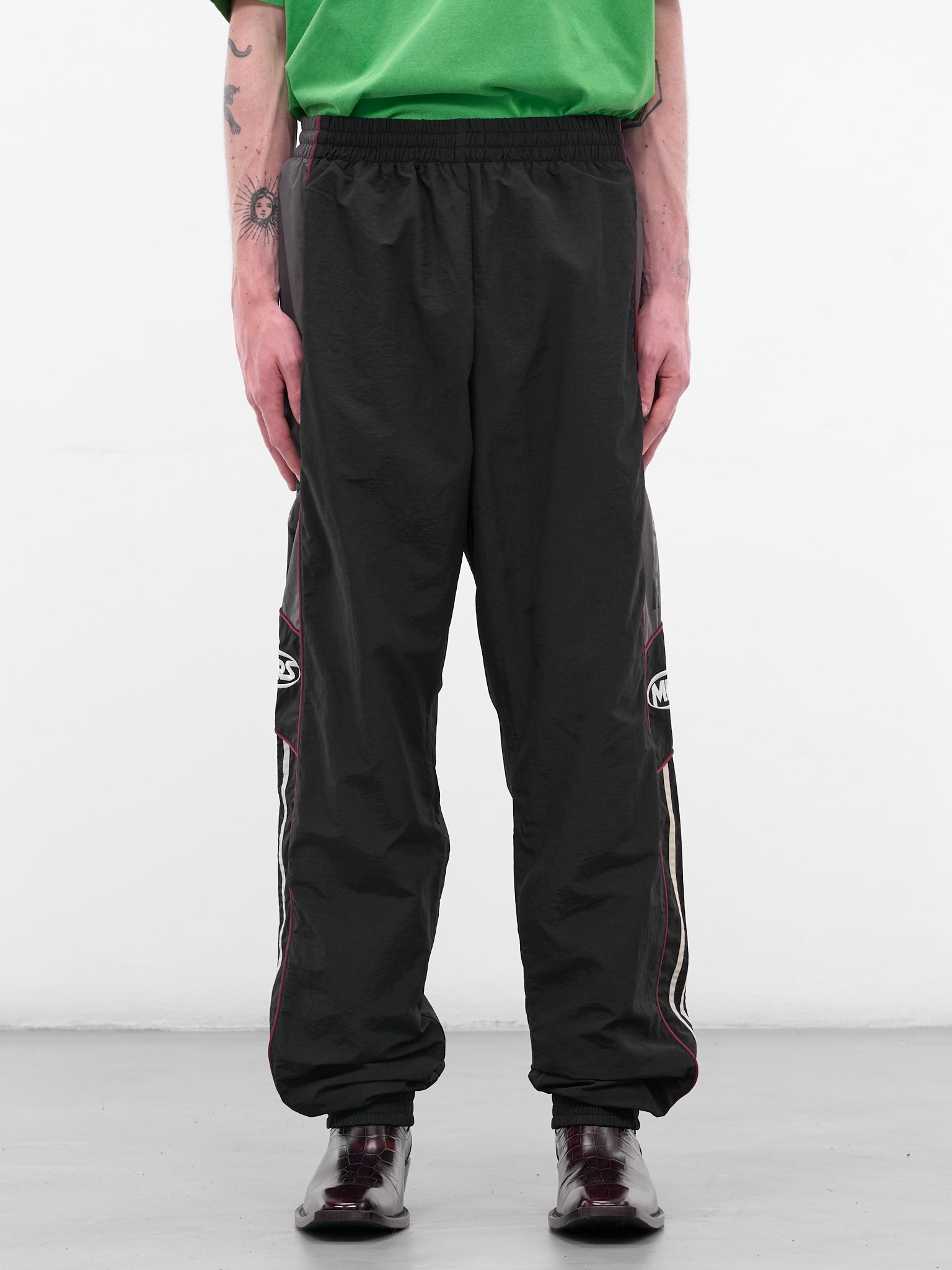 Black Nylon Stripe Joggers (122WP01009-BLACK-GREY)