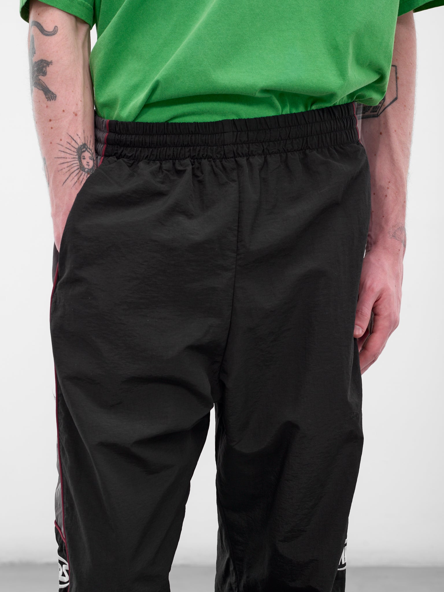 Black Nylon Stripe Joggers (122WP01009-BLACK-GREY)