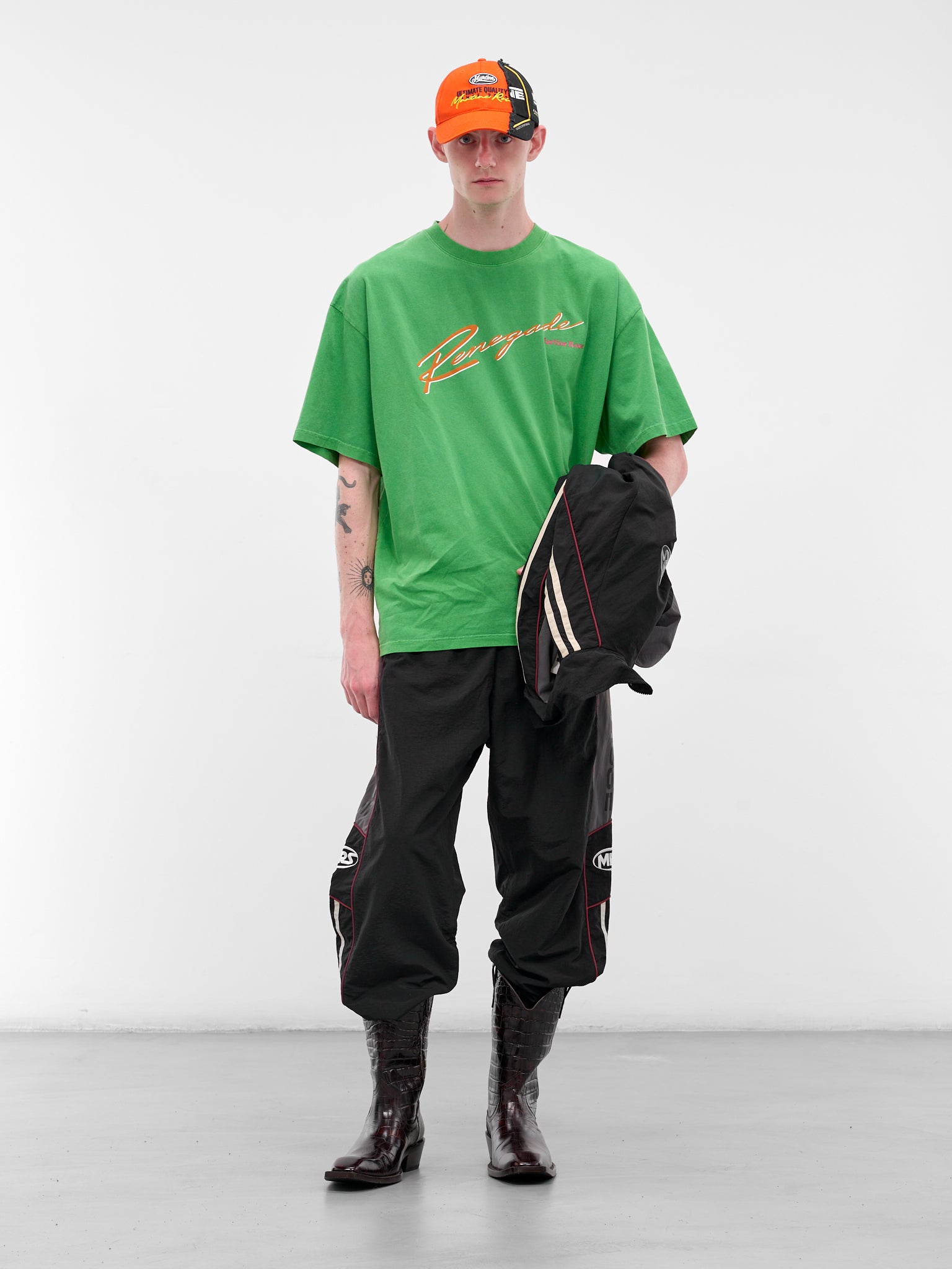 Black Nylon Stripe Joggers (122WP01009-BLACK-GREY)
