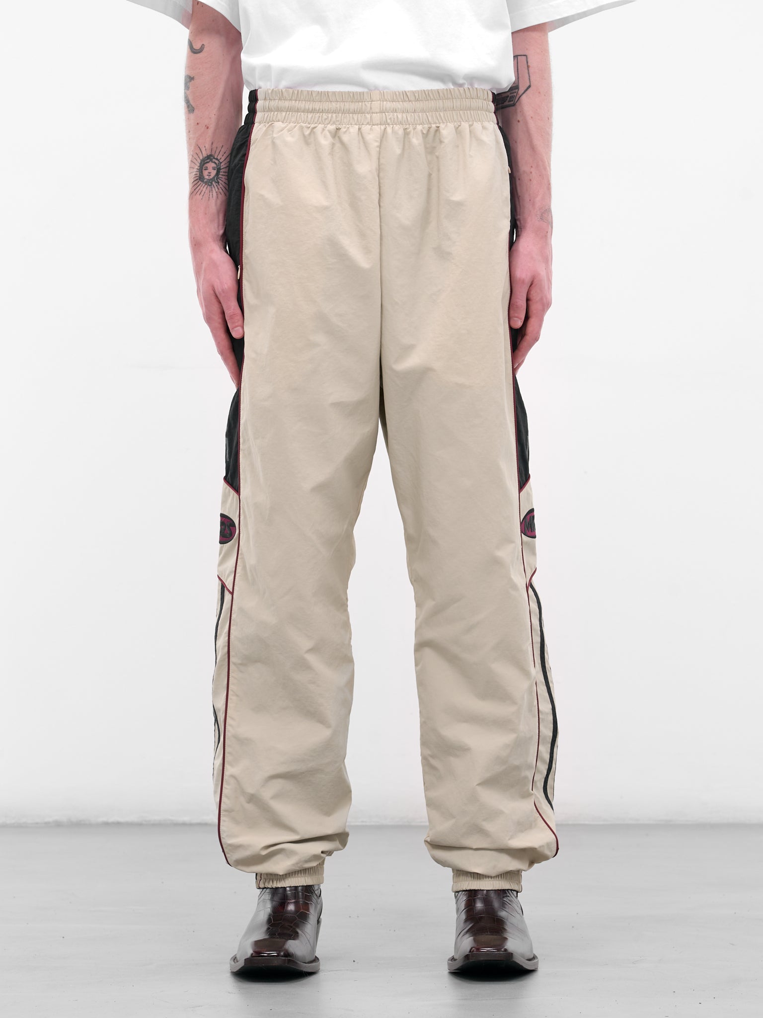 Cream Nylon Stripe Joggers (122WP01052-WHITE)