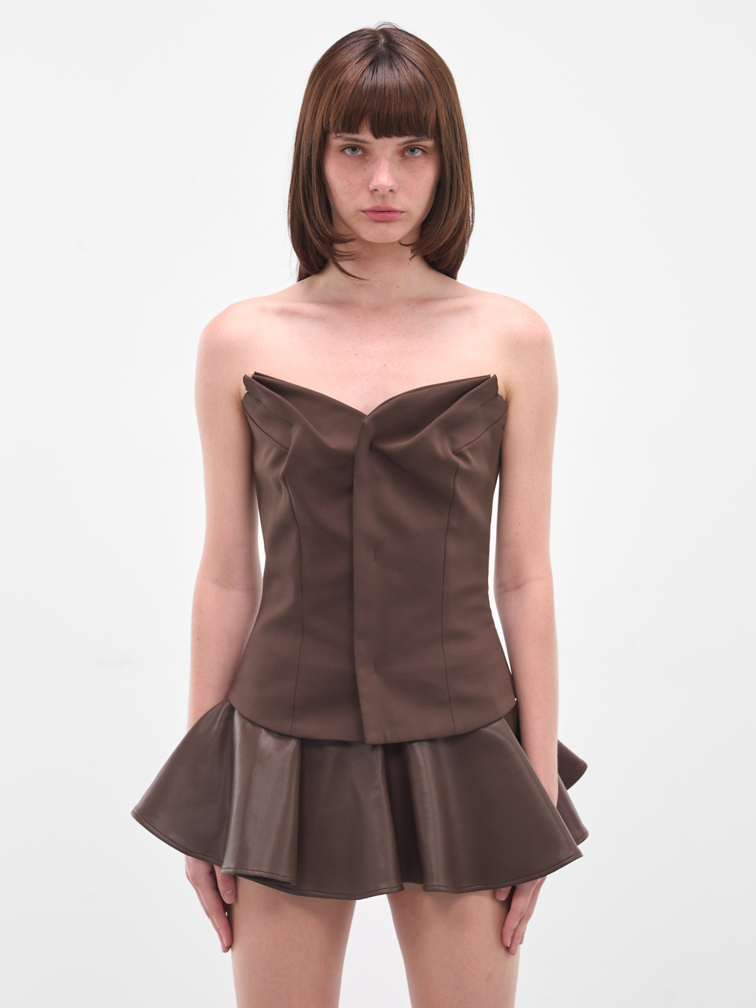 Brown Sculptural Deconstructed Suiting Bustier (12310642301-BROWN)