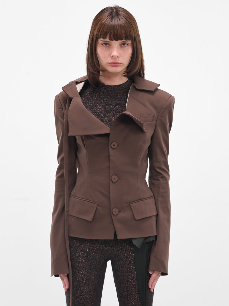 Brown Deconstructed Off-Shoulder Blazer (12360062305-BROWN)