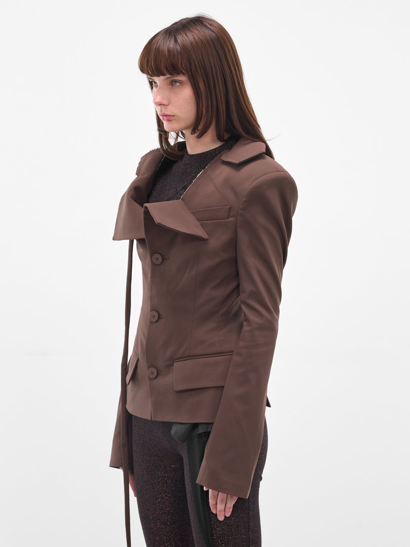 Brown Deconstructed Off-Shoulder Blazer (12360062305-BROWN)
