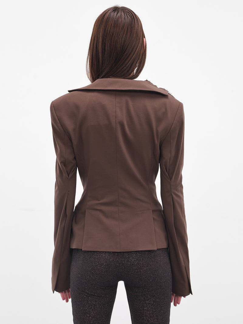 Brown Deconstructed Off-Shoulder Blazer (12360062305-BROWN)