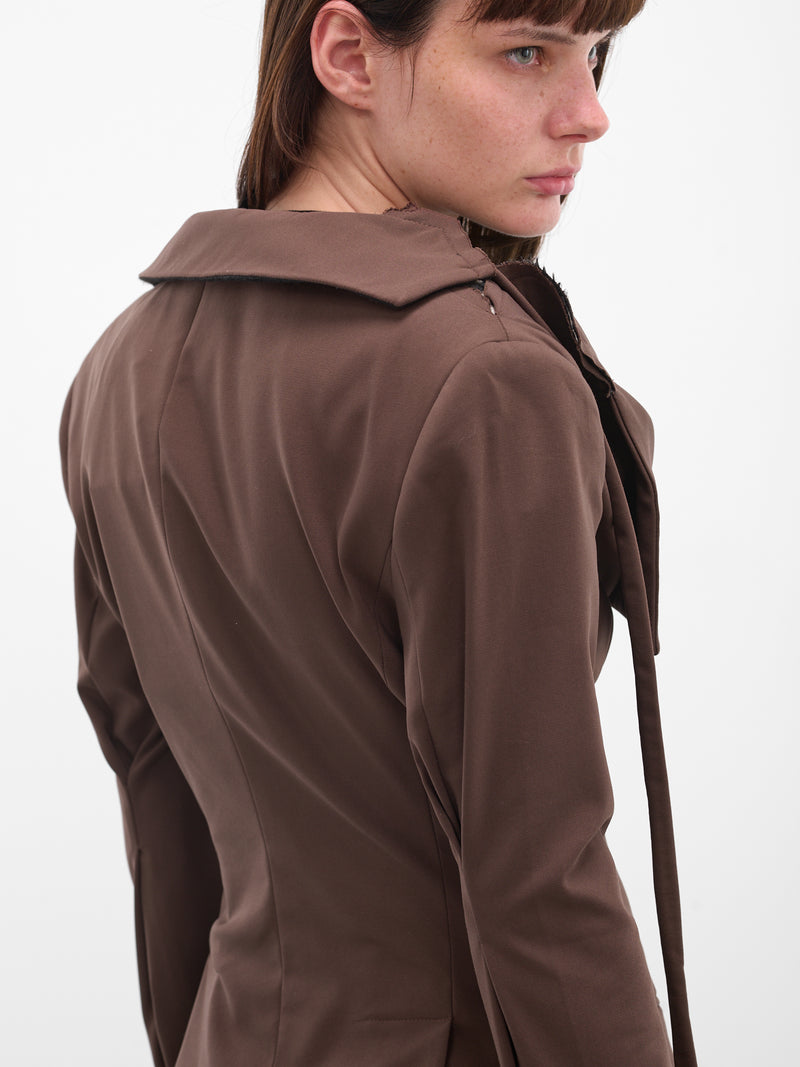 Brown Deconstructed Off-Shoulder Blazer (12360062305-BROWN)
