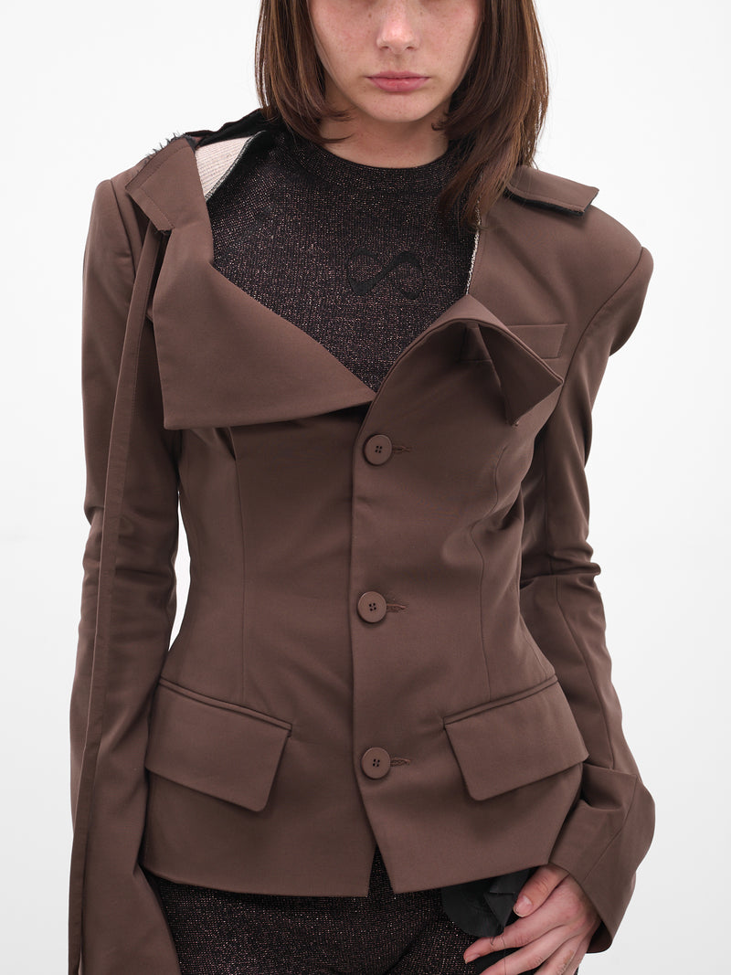 Brown Deconstructed Off-Shoulder Blazer (12360062305-BROWN)