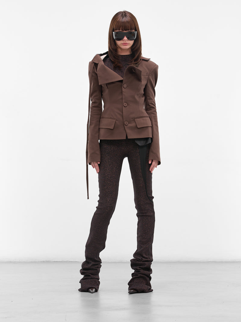 Brown Deconstructed Off-Shoulder Blazer (12360062305-BROWN)