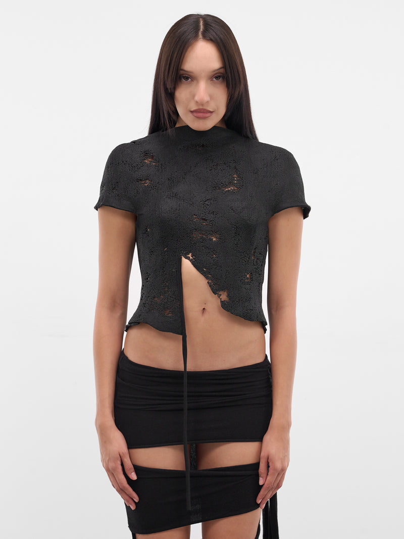 Black Sculptural Knit Top (12410743002-BLACK)