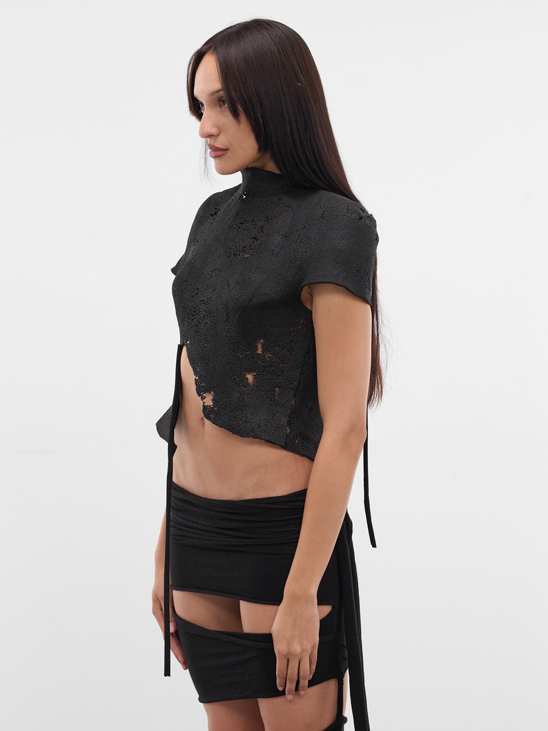 Black Sculptural Knit Top (12410743002-BLACK)