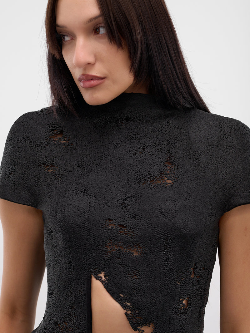 Black Sculptural Knit Top (12410743002-BLACK)
