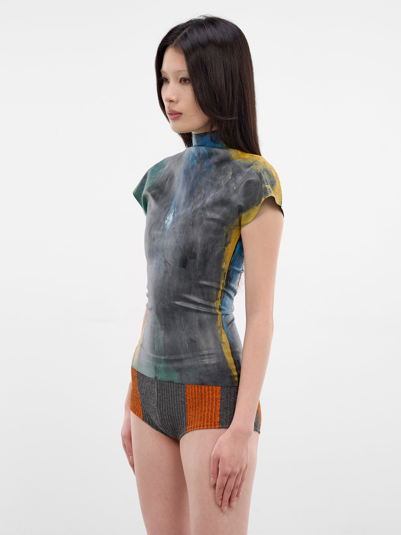 Abstract Painted Muse Stretch Top (12410863001-BLACK-MULTI)