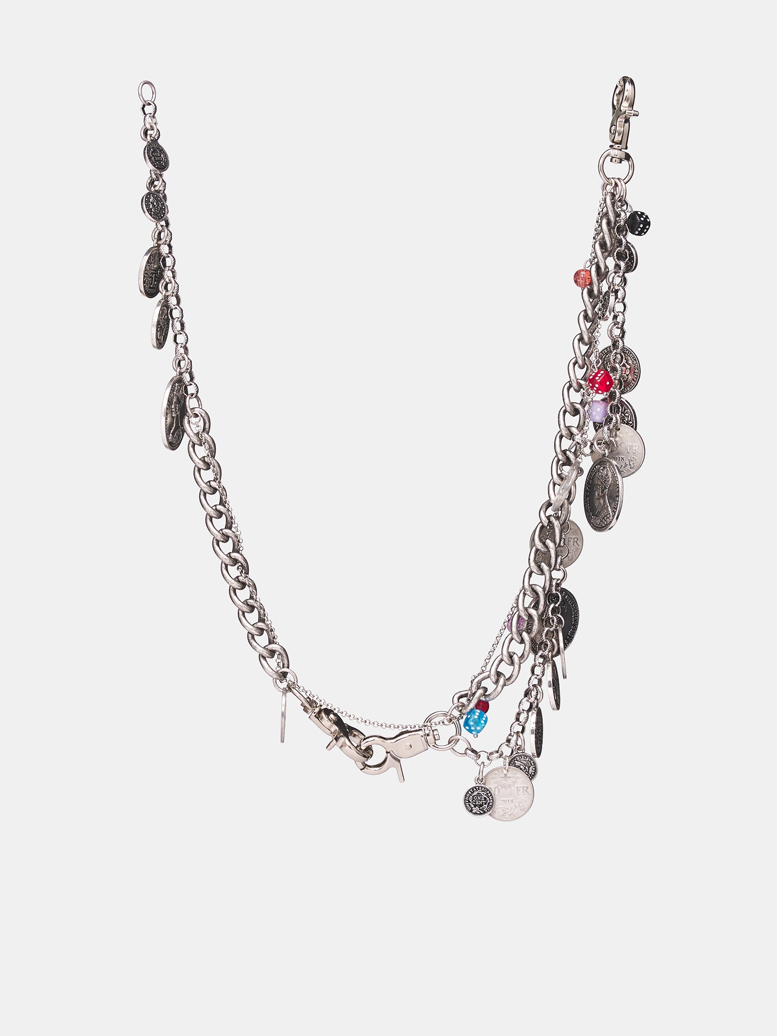 Silver Layered Fortune Charm Necklace (12590412501-SILVER-MULTI)
