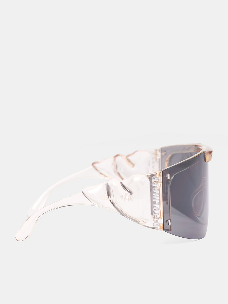 Transparent Knotted Shield Sunglasses (12790022702-BLACK-CLEAR)