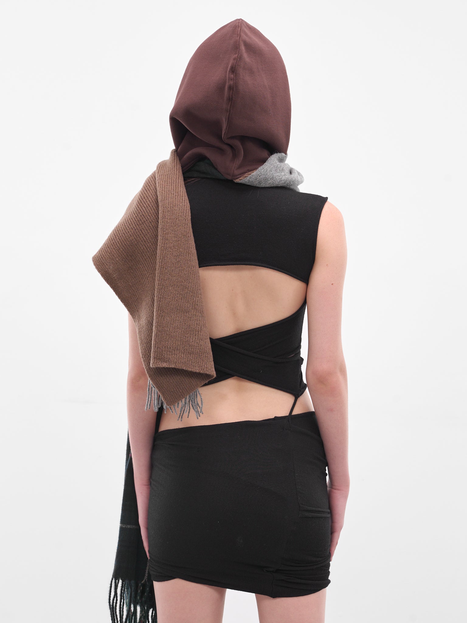 Brown Deconstructed Hoodie Scarf (12990282801-BROWN-GREY)