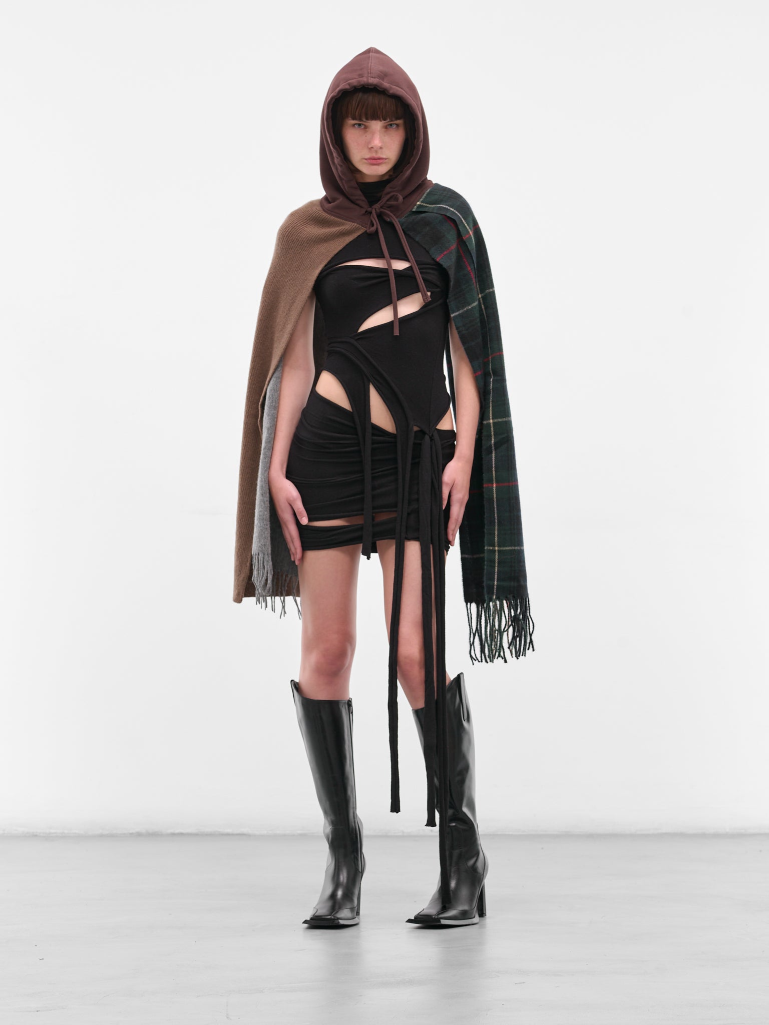 Brown Deconstructed Hoodie Scarf (12990282801-BROWN-GREY)