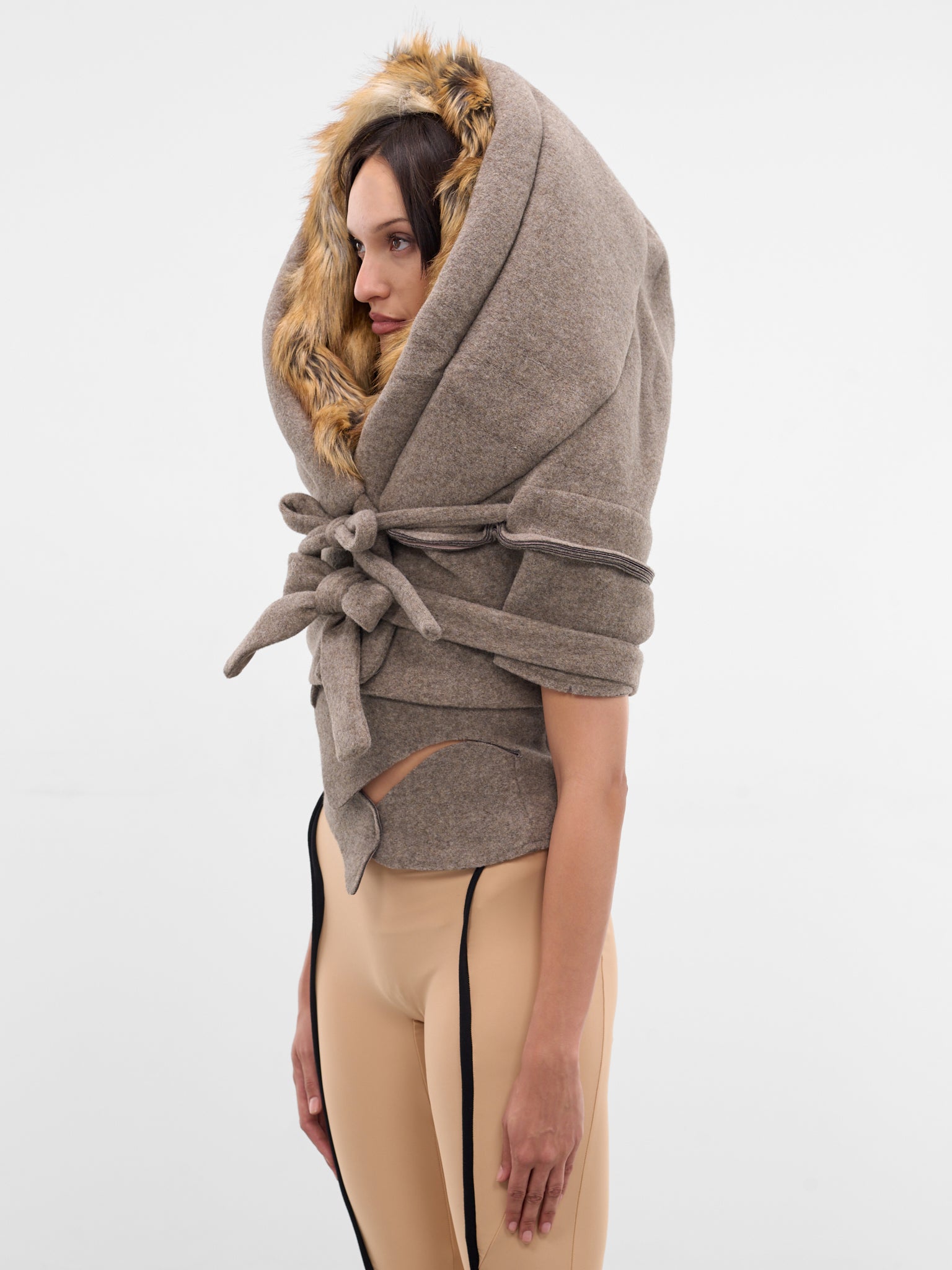 Gray Super Furry Hood Shawl (12990332801-GREY)