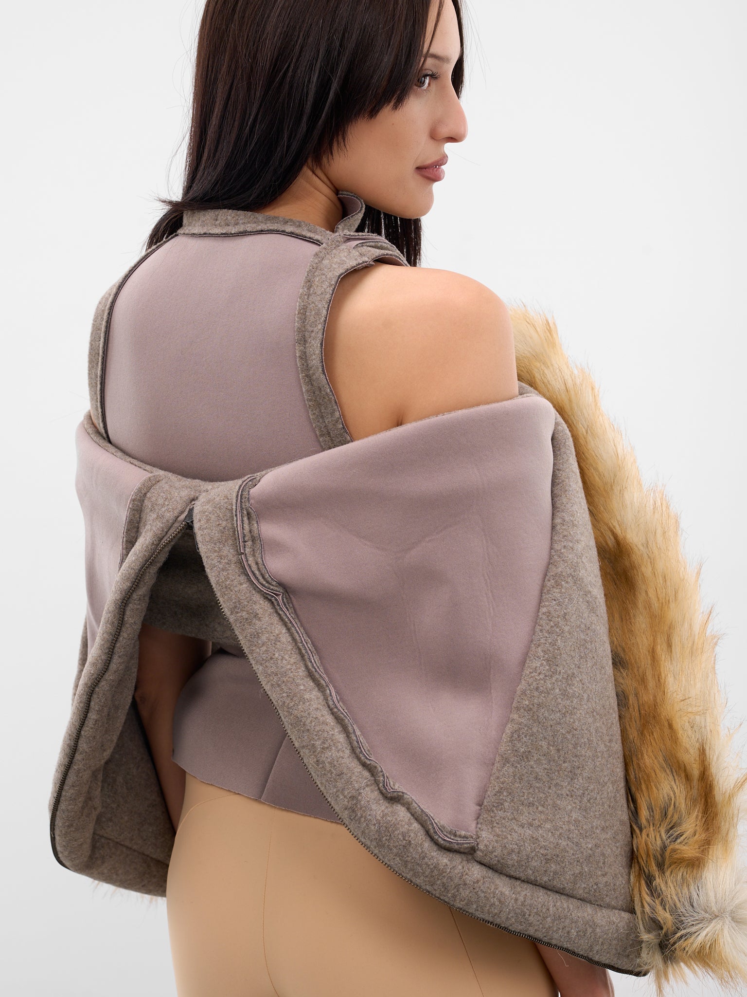 Gray Super Furry Hood Shawl (12990332801-GREY)