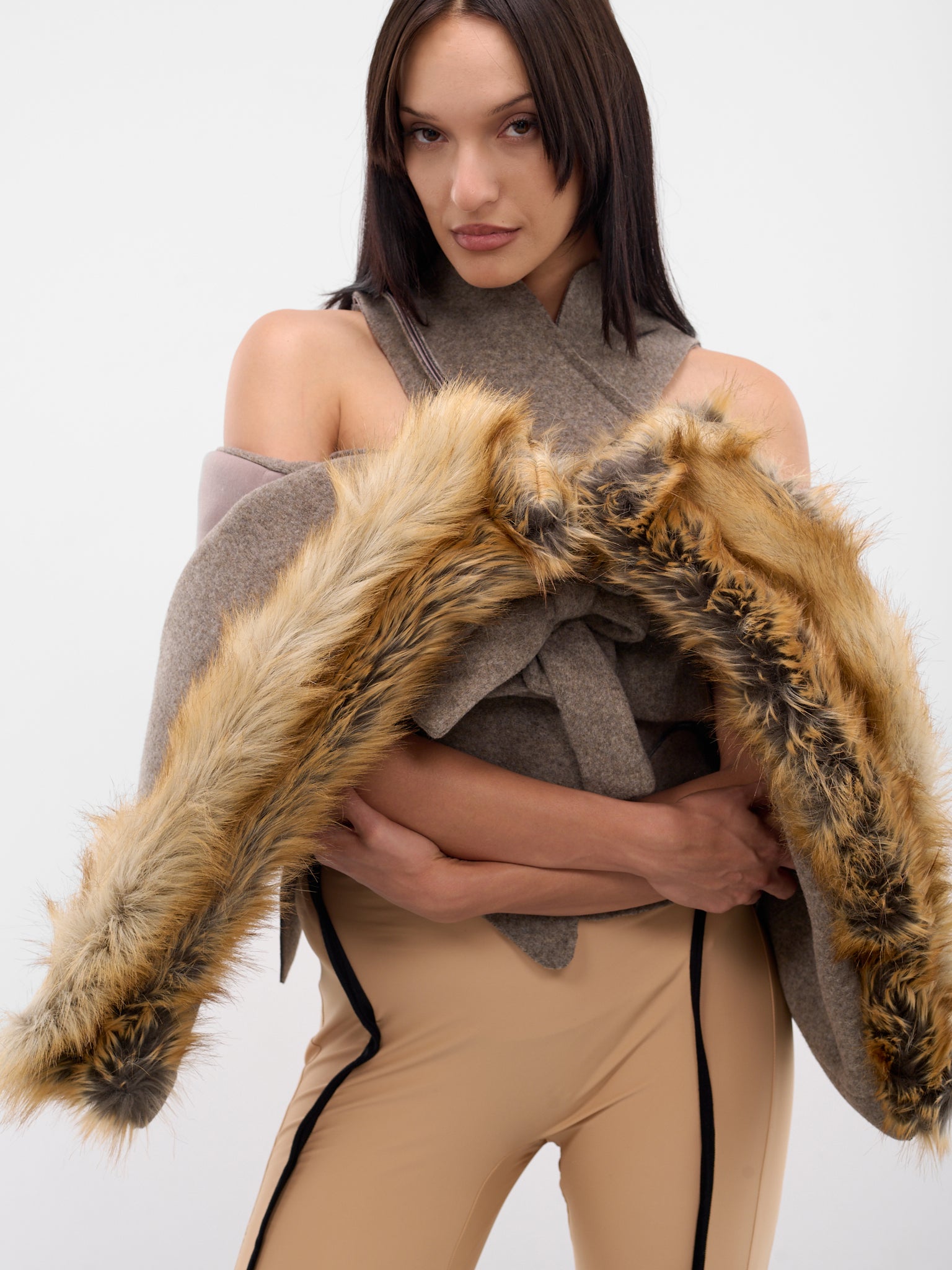 Gray Super Furry Hood Shawl (12990332801-GREY)