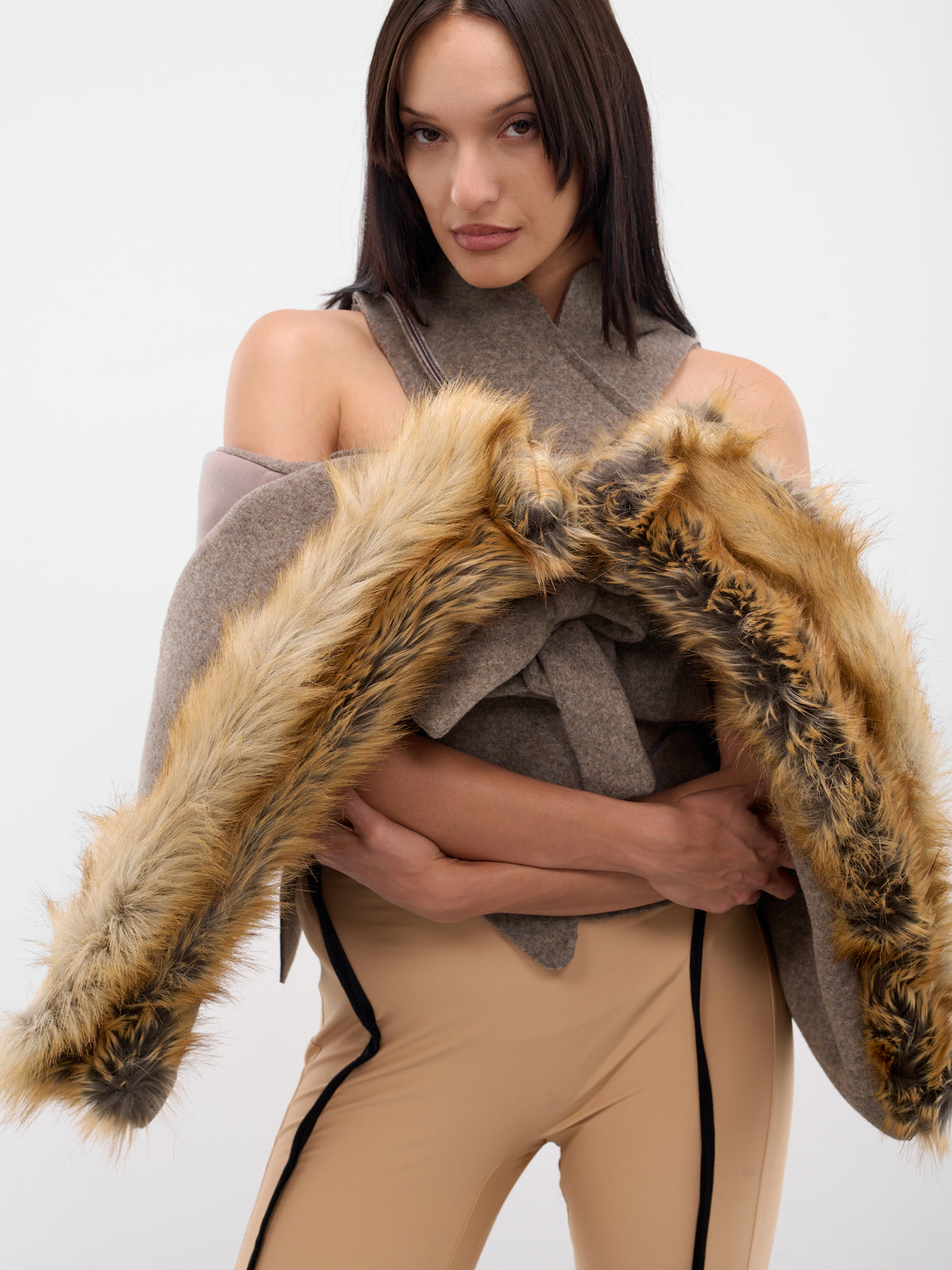 Gray Super Furry Hood Shawl (12990332801-GREY)