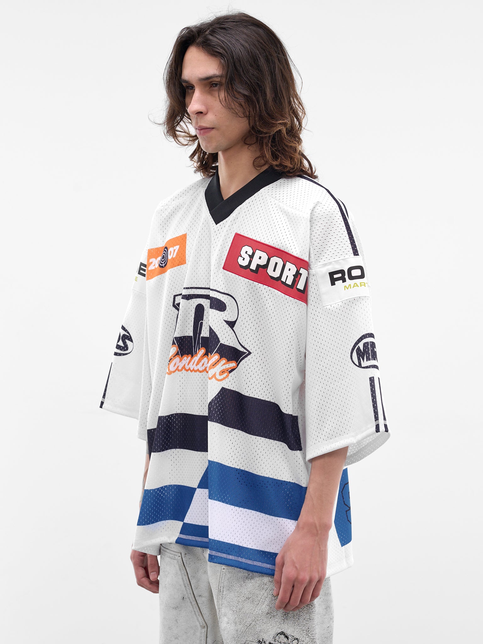 White Mesh Oversized Hockey Top (129JT10063-WHITE)