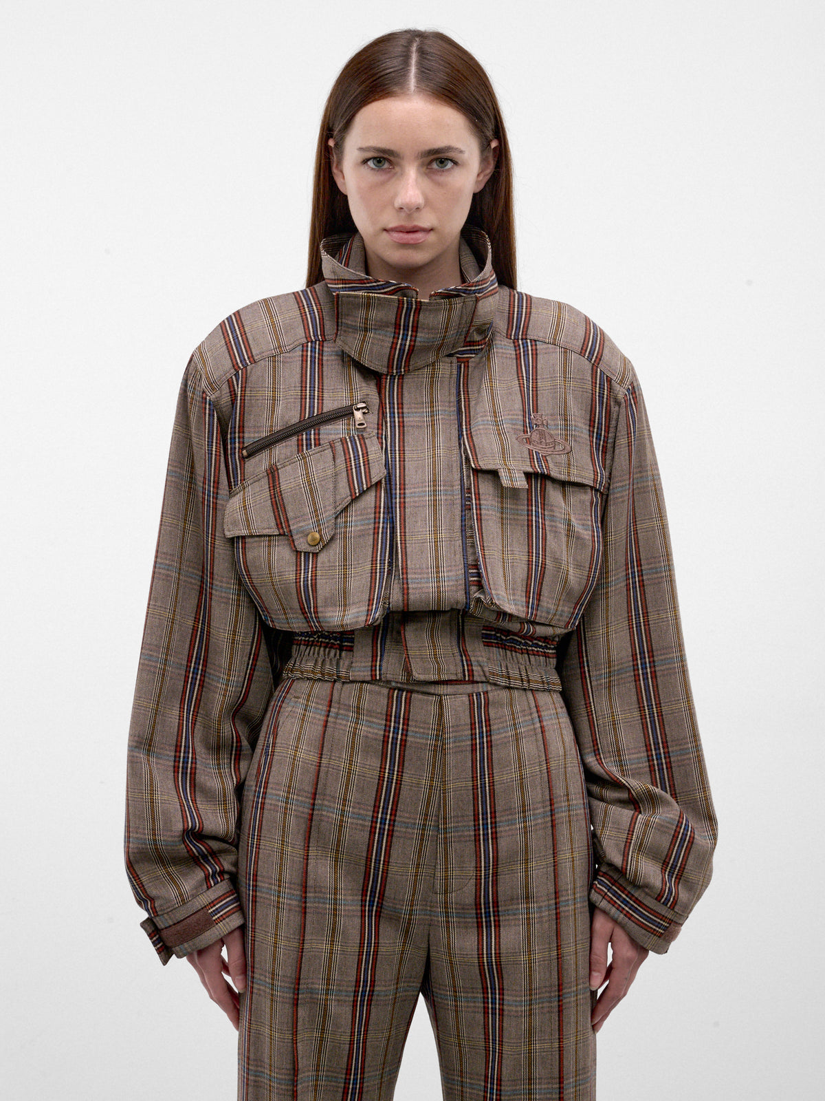 Glen Check Cropped Bomber Jacket (P1304000O-W01JH-MULTI)
