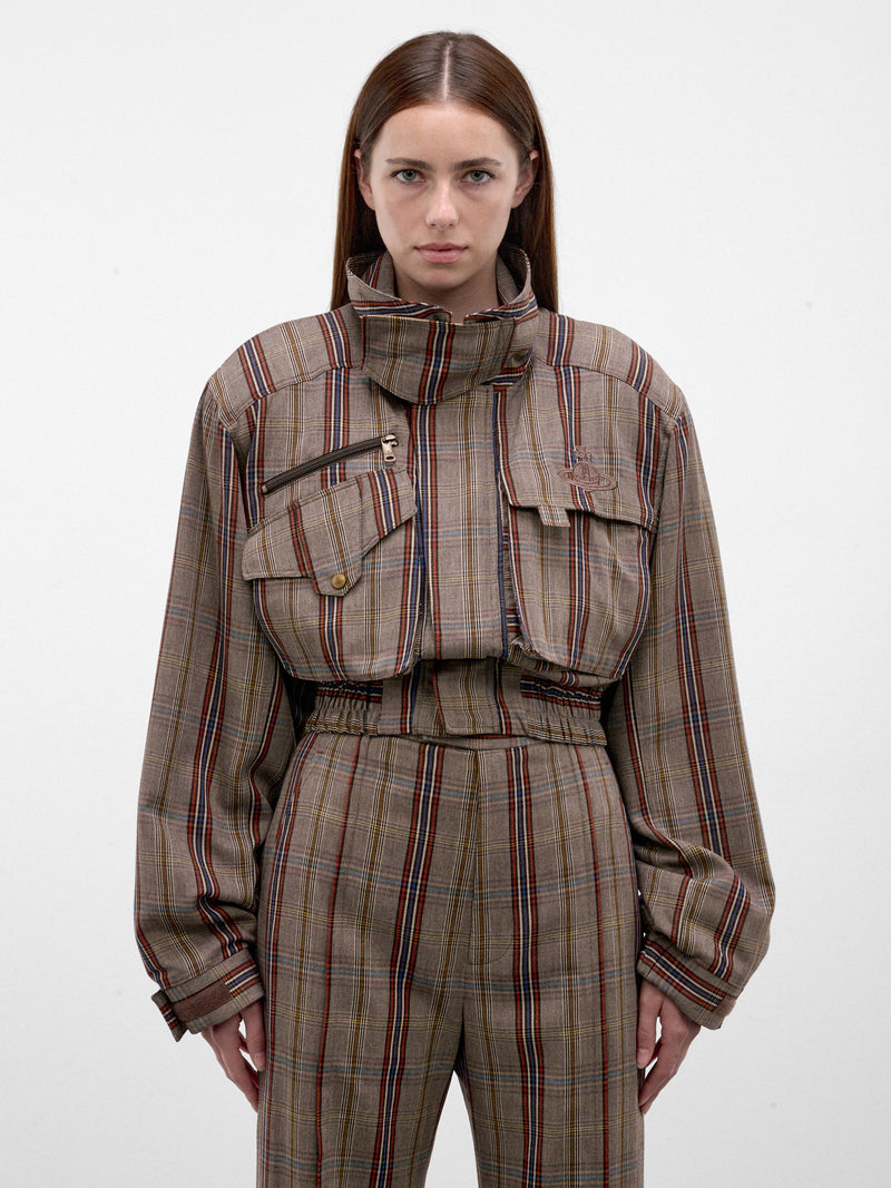 Glen Check Cropped Bomber Jacket (P1304000O-W01JH-MULTI)