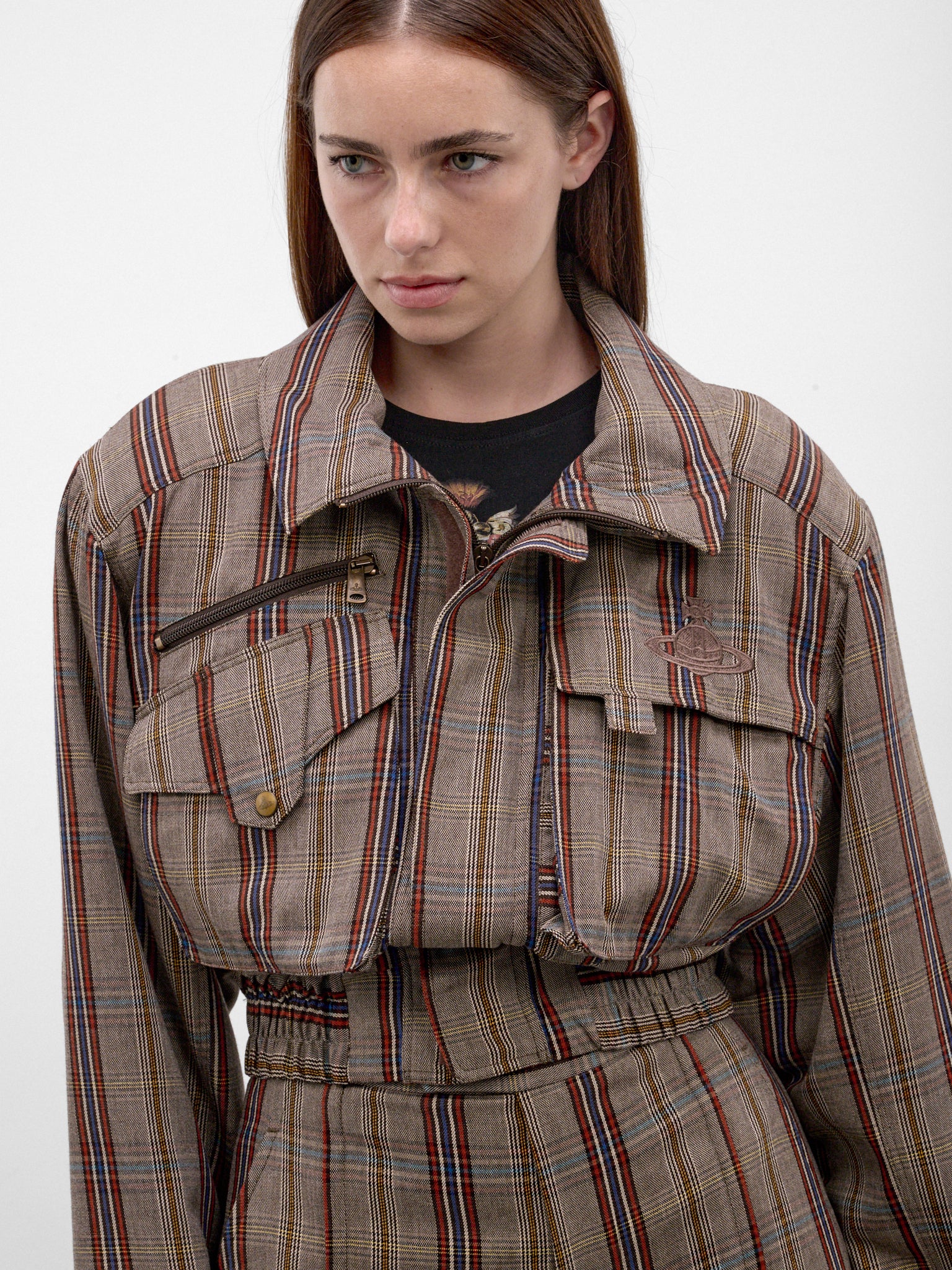 Glen Check Cropped Bomber Jacket (P1304000O-W01JH-MULTI)