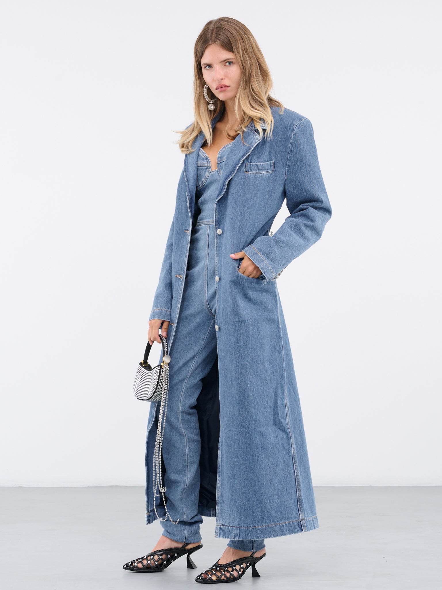 DIESEL Double-Breasted Denim Trench Coat