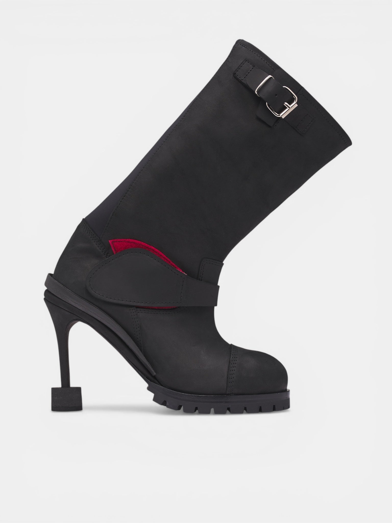 Black Doorstopper Curved Biker Boots (13190043101-BLK)