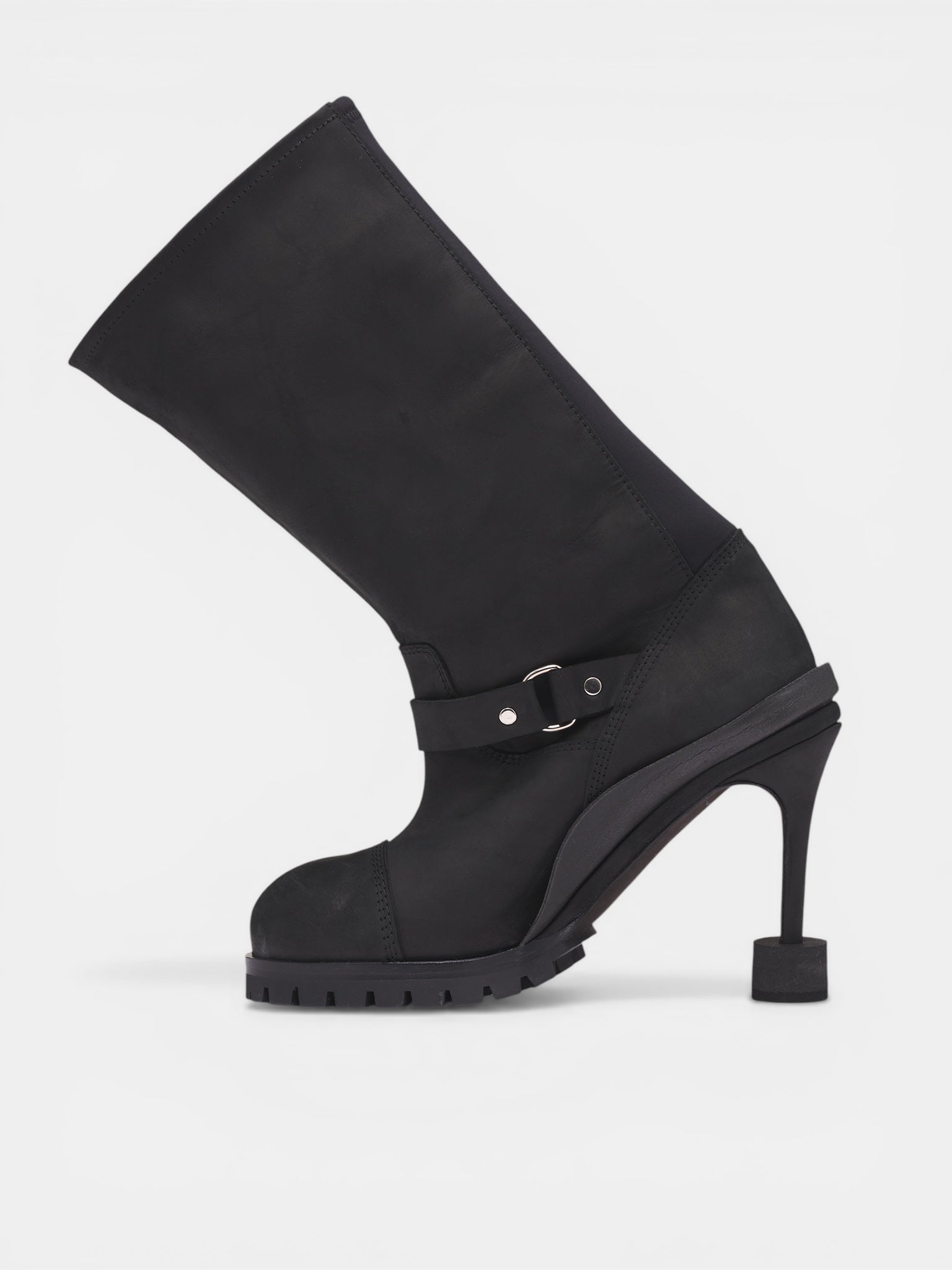 Black Doorstopper Curved Biker Boots (13190043101-BLK)