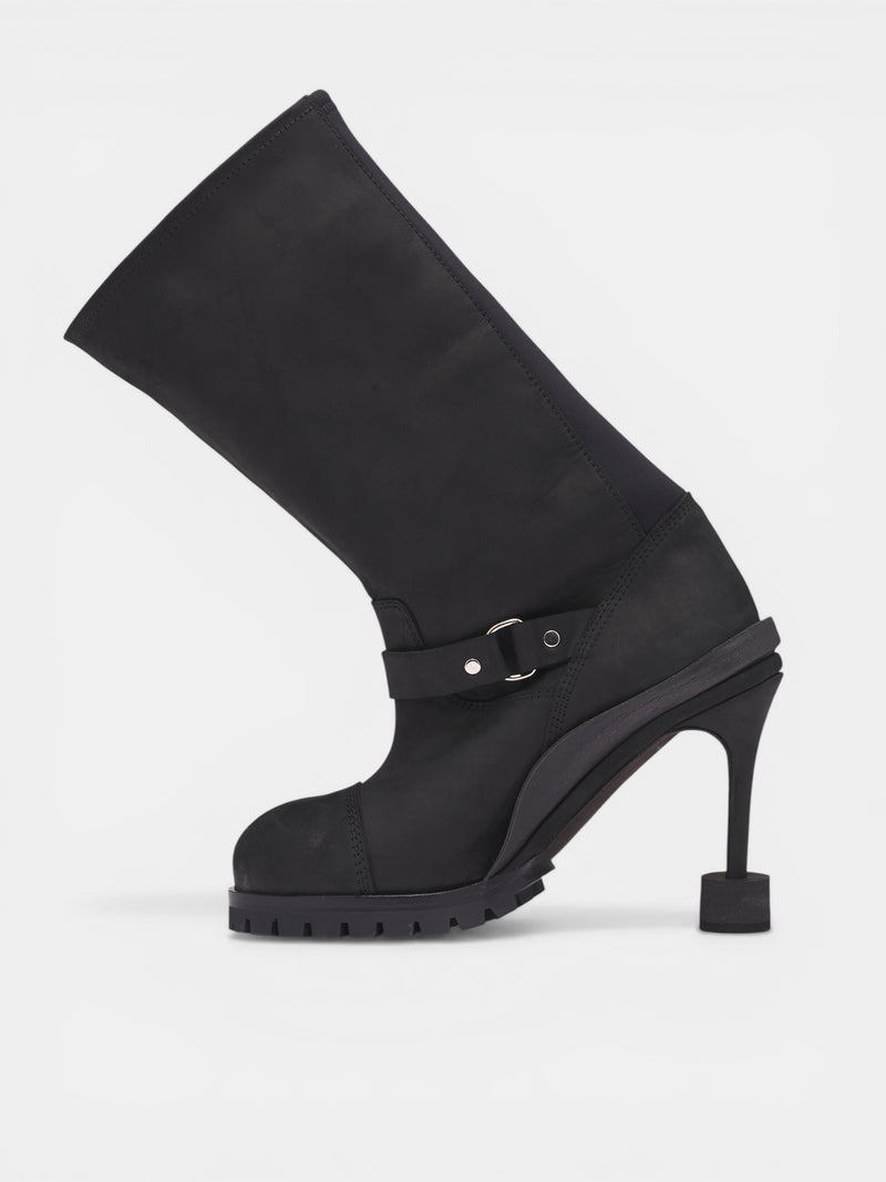 Black Doorstopper Curved Biker Boots (13190043101-BLK)