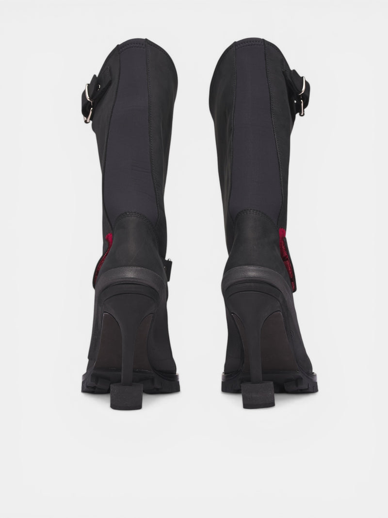 Black Doorstopper Curved Biker Boots (13190043101-BLK)