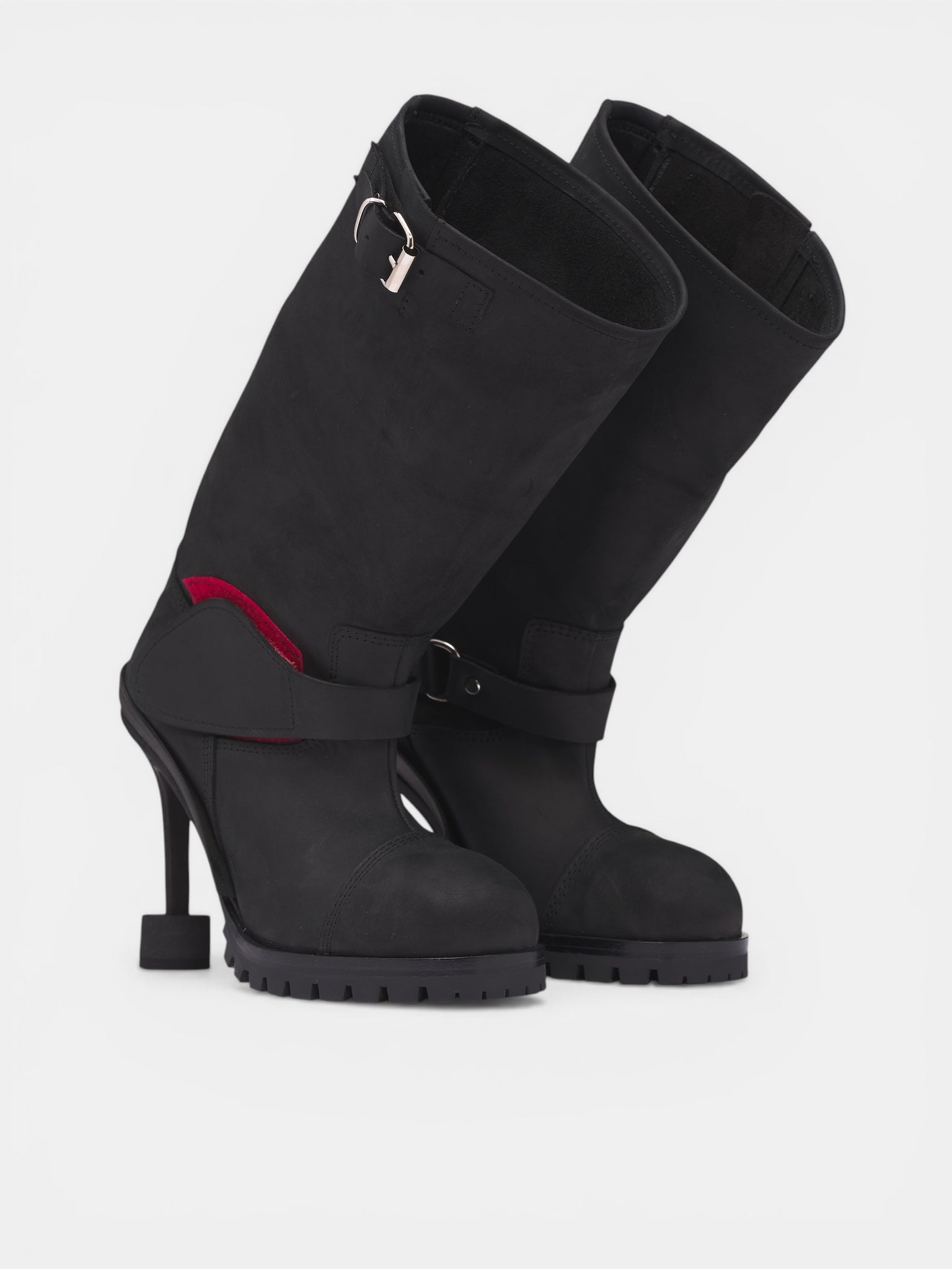 Black Doorstopper Curved Biker Boots (13190043101-BLK)