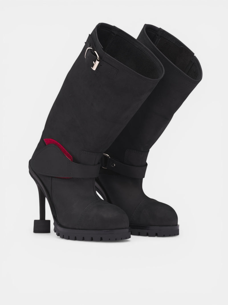 Black Doorstopper Curved Biker Boots (13190043101-BLK)