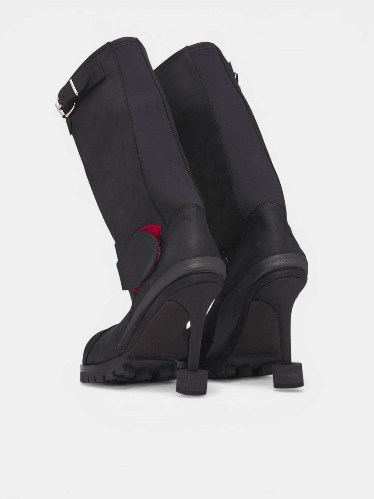 Black Doorstopper Curved Biker Boots (13190043101-BLK)