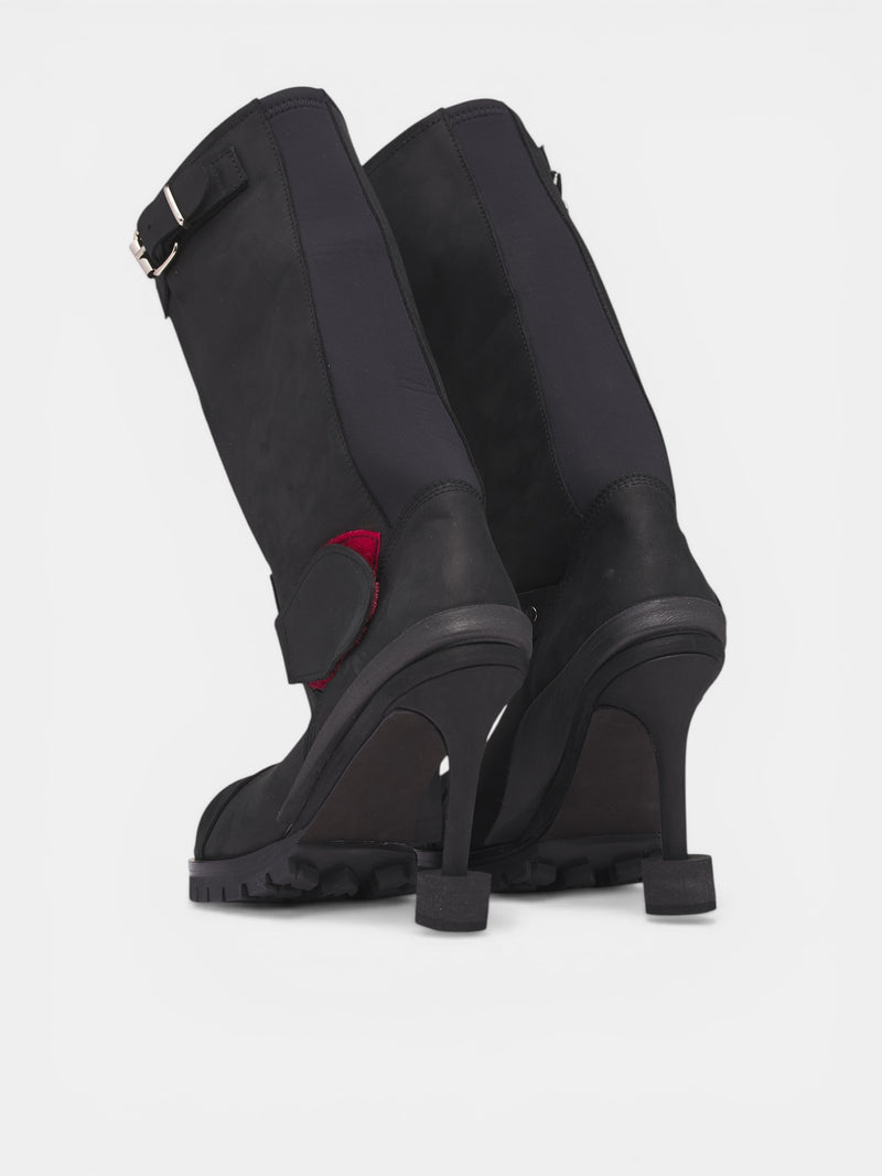 Black Doorstopper Curved Biker Boots (13190043101-BLK)