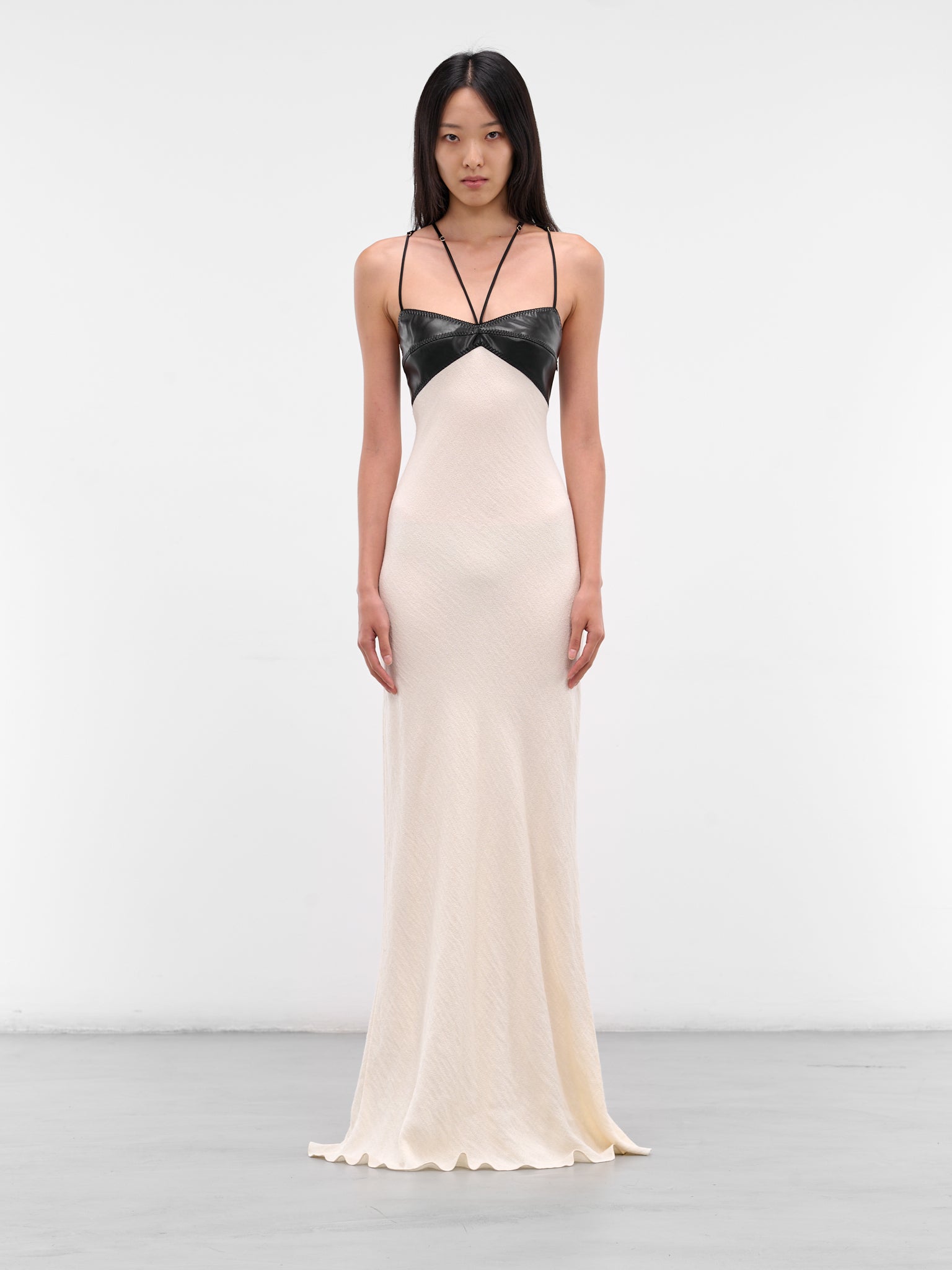 White Contrast Bust Maxi Gown (14-BLACK-WHITE)