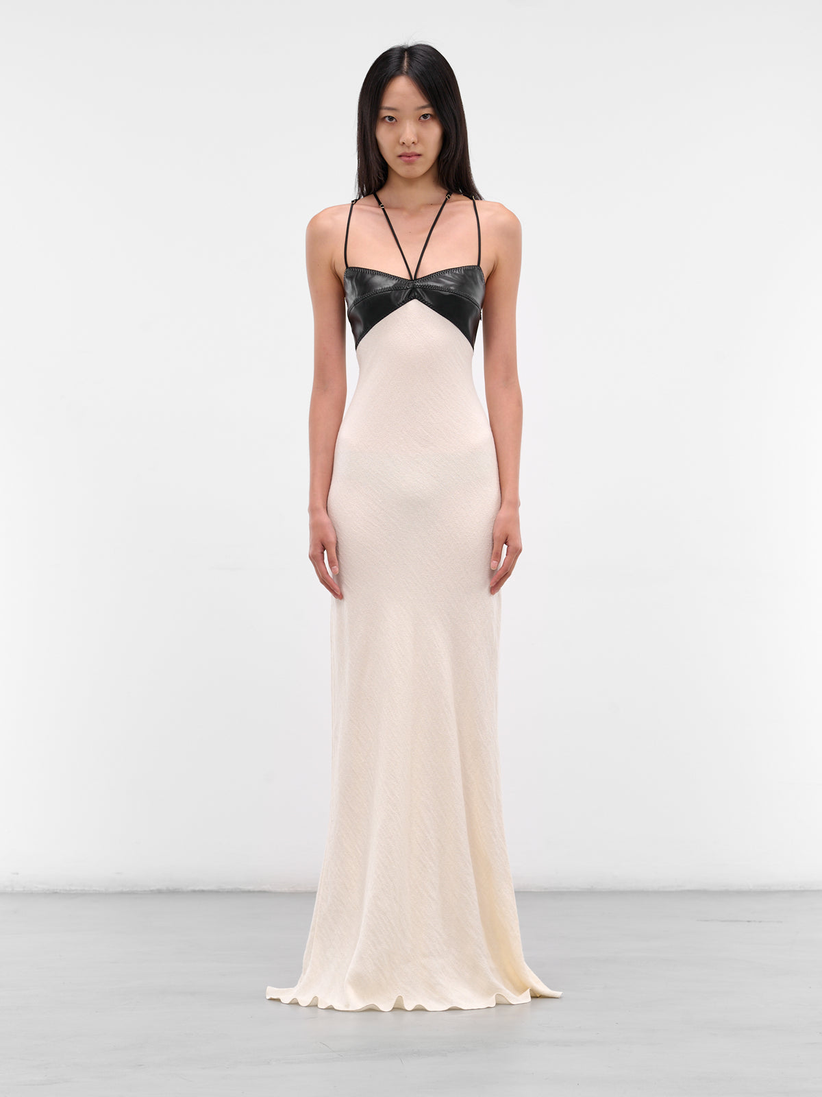 White Contrast Bust Maxi Gown (14-BLACK-WHITE)
