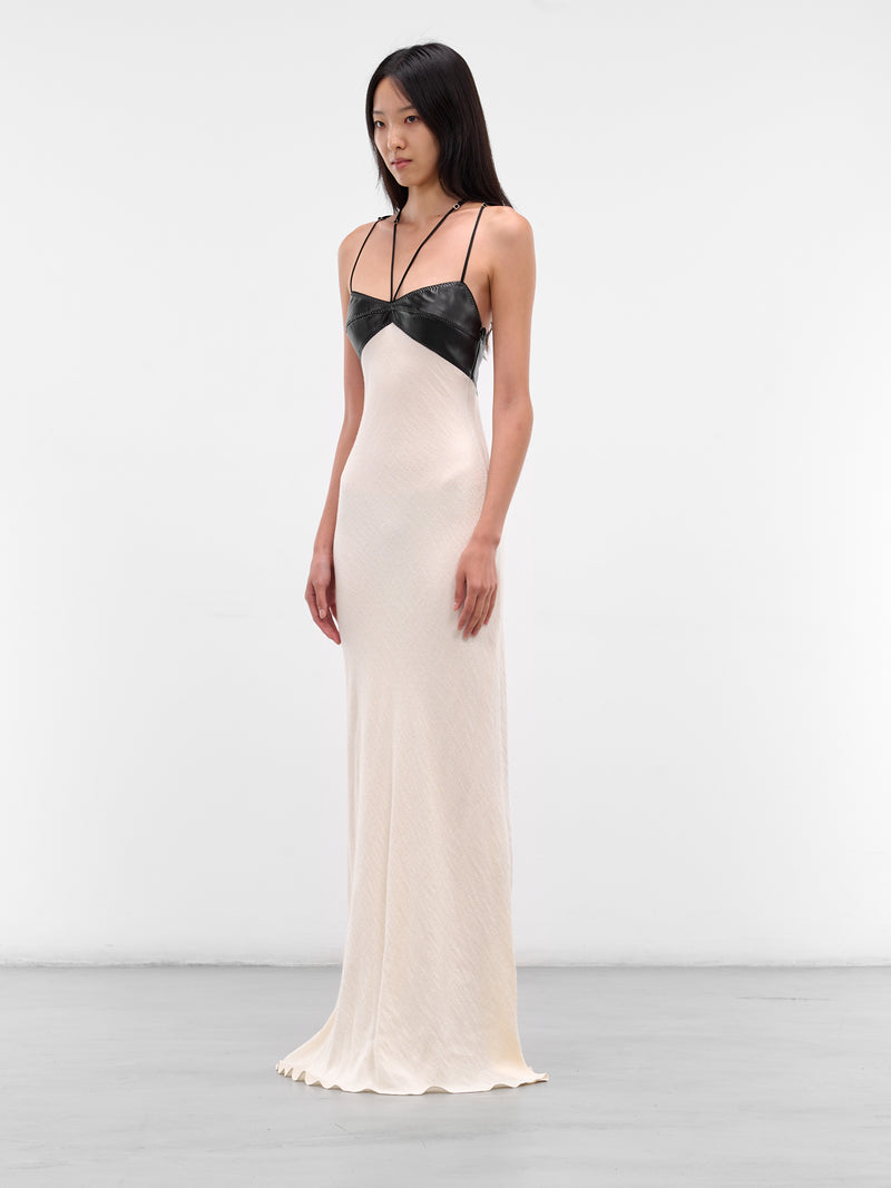 White Contrast Bust Maxi Gown (14-BLACK-WHITE)