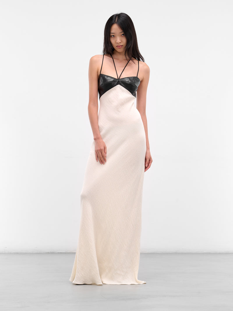 White Contrast Bust Maxi Gown (14-BLACK-WHITE)